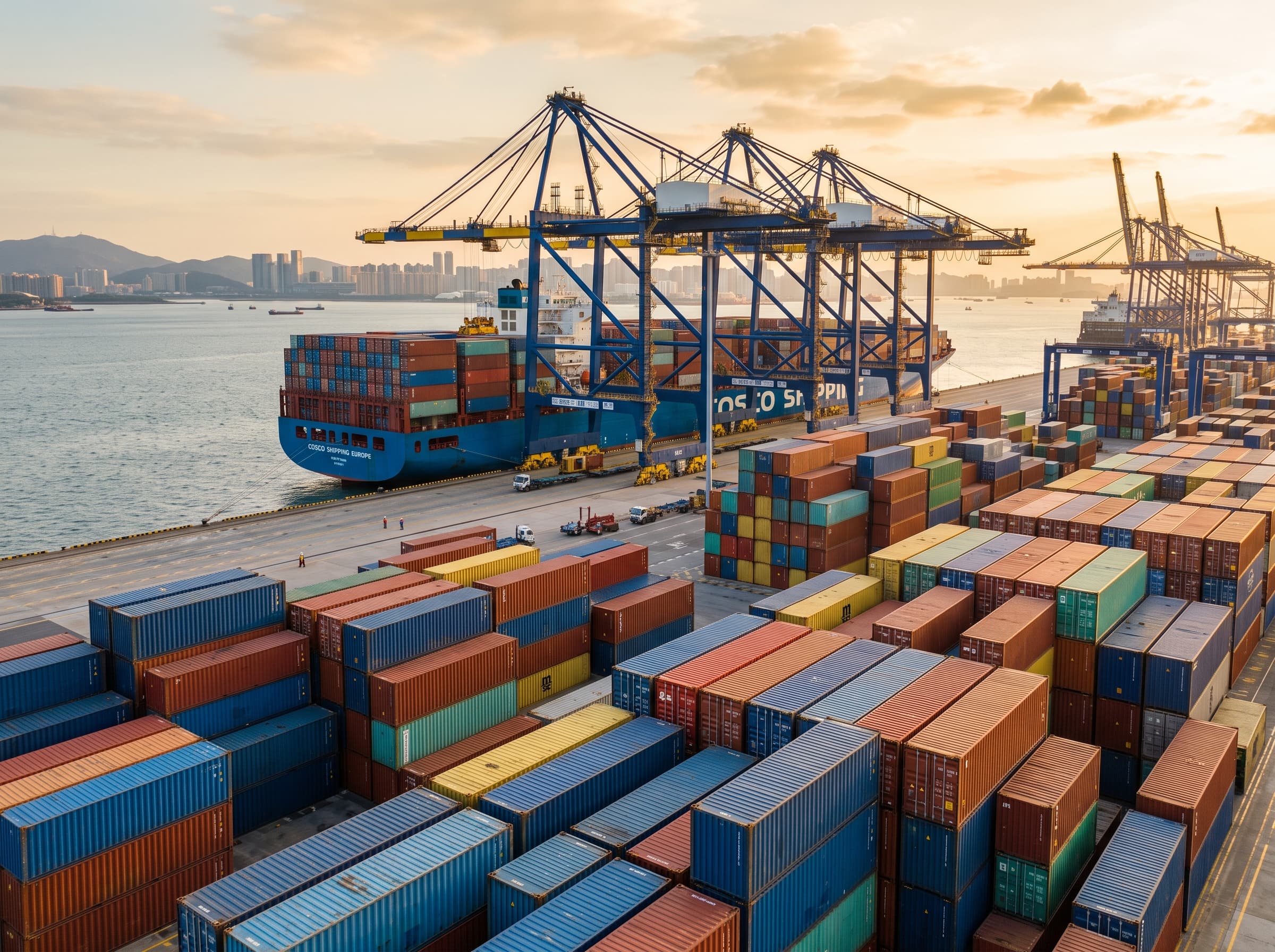 Shipping containers ready for export from China to Europe